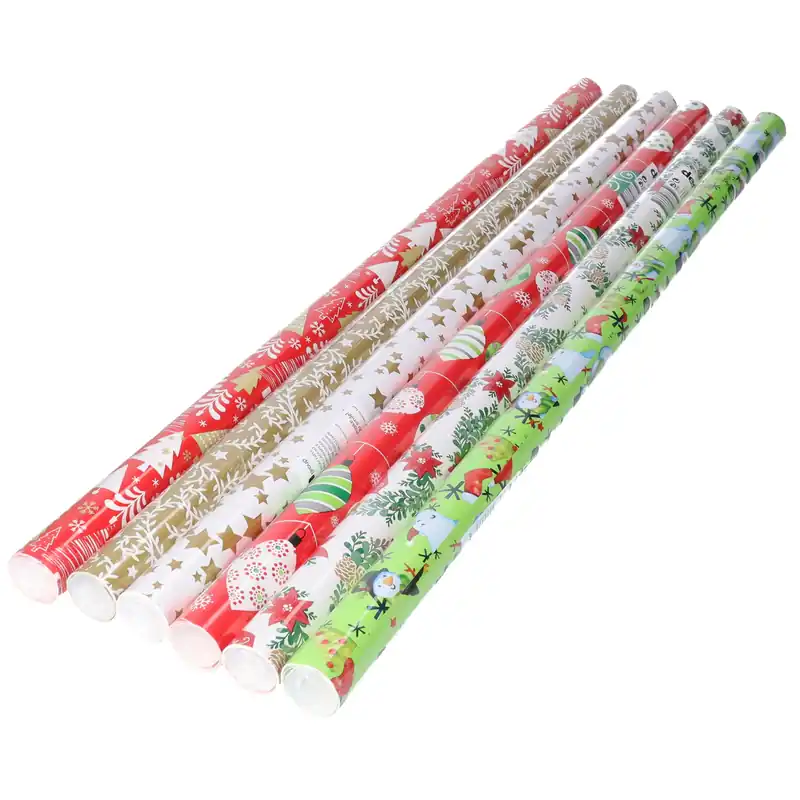 Lage Prijs Bellatio decorations Kerst cadeaupapier - 6 rollen - 200x70 cm - verschillende prints