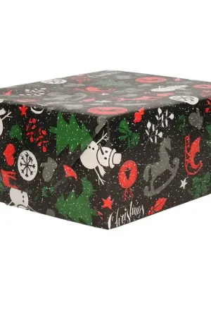 Bellatio Decorations Kerst Cadeaupapier - zwart/rood - 250x70 cm Gratis Retour