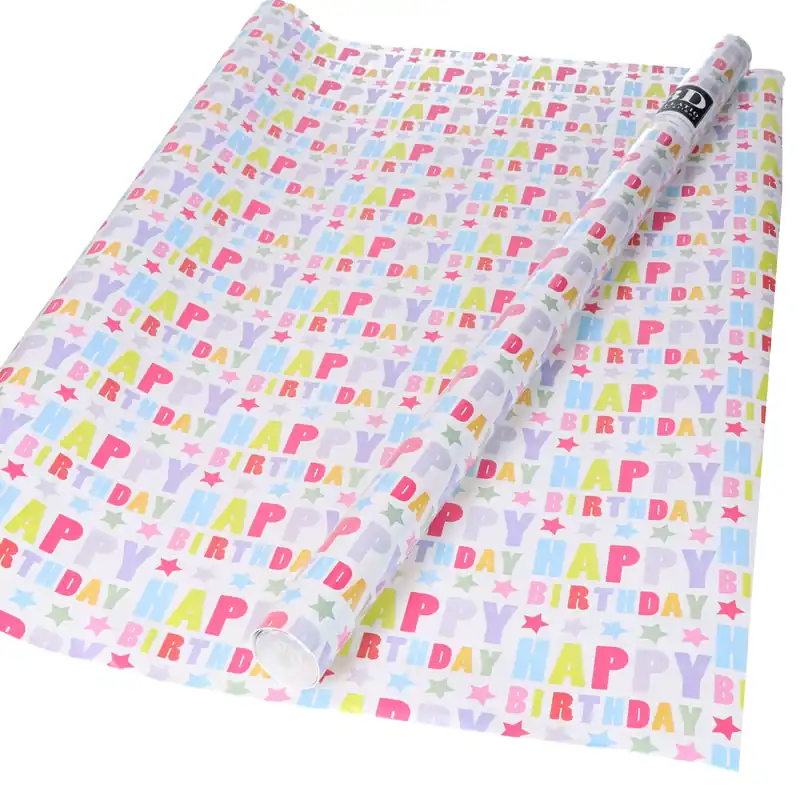 Bellatio Decorations Verjaardag Cadeaupapier - Happy Birthday - 200x70 cm Direct Beschikbaar