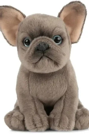 Merkproduct Living Nature - Franse Bulldog knuffel - pluche - 15 cm - grijs