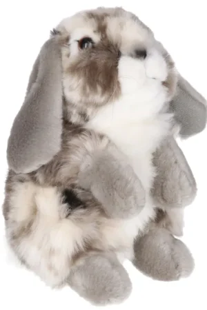 Living Nature konijn knuffel - grijs - pluche - 19 cm - hangoor Exclusieve Aanbieding