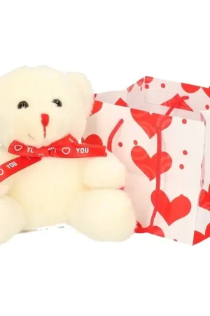 Witte pluche knuffelbeer - rood sjaaltje - 10 cm Gratis Retour
