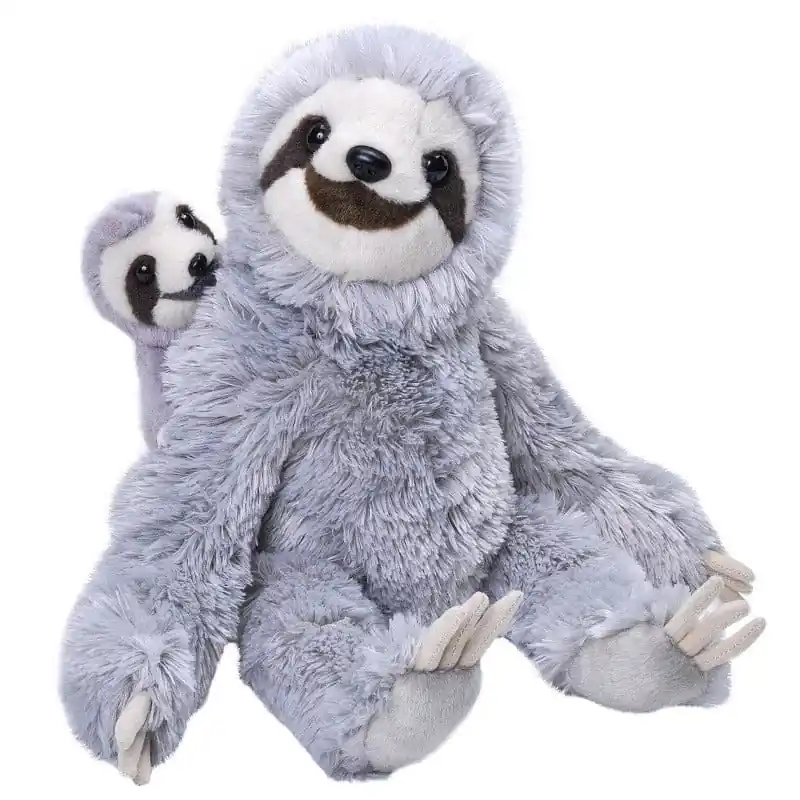 Wild Republic luiaard knuffel met jong - pluche - grijs - 38 cm - bosdieren Betaalbaar