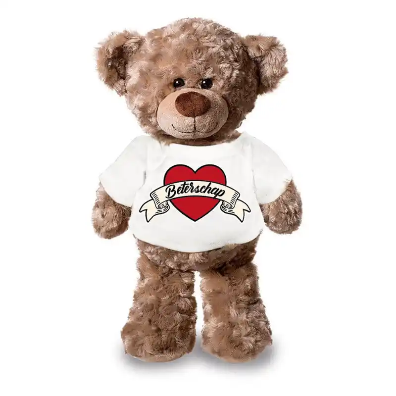 Dagaanbieding Teddybeer knuffel - beterschap - pluche - 24 cm - shirt