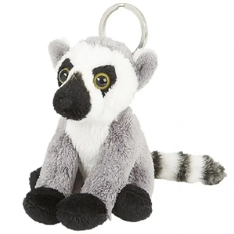 Ravensden ringstaartmaki sleutelhanger - pluche - 10 cm - grijs - knuffel - aap Betrouwbaar