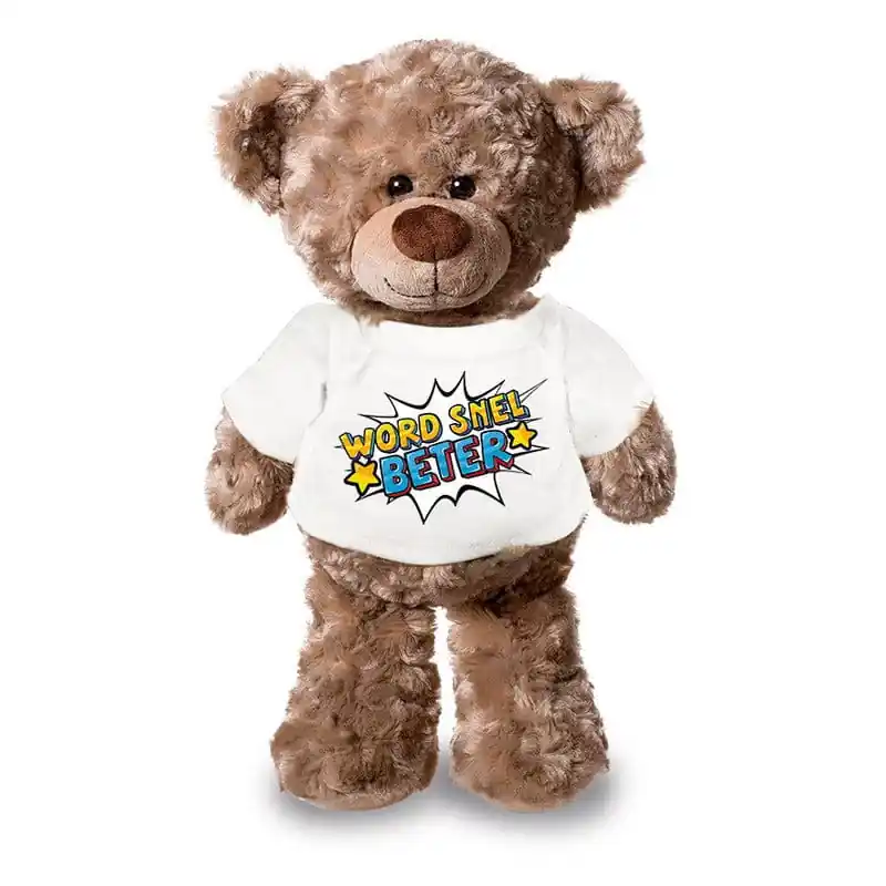 Teddybeer knuffel - pluche - 24 cm - met shirt - word snel beter Hete Deal