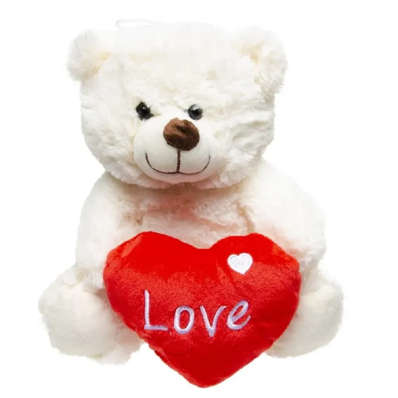 Pluche beer wit - 23 cm - knuffel met hartje - Valentijn Seizoensaanbieding