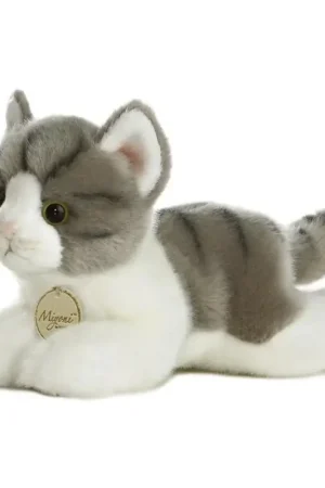 Aurora kat knuffel - pluche - grijs/wit - 20 cm Direct Beschikbaar