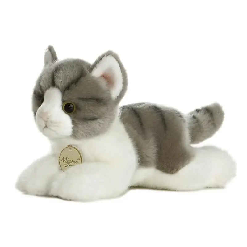 Aurora kat knuffel - pluche - grijs/wit - 20 cm Direct Beschikbaar