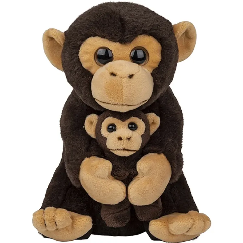 Dagaanbieding Chimpansee knuffel - pluche mama met kind - 22 cm - bosdieren