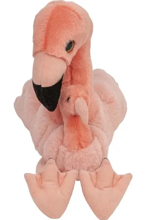Beperkt Aanbod Nature Planet flamingo knuffel - pluche - 22 cm - met baby