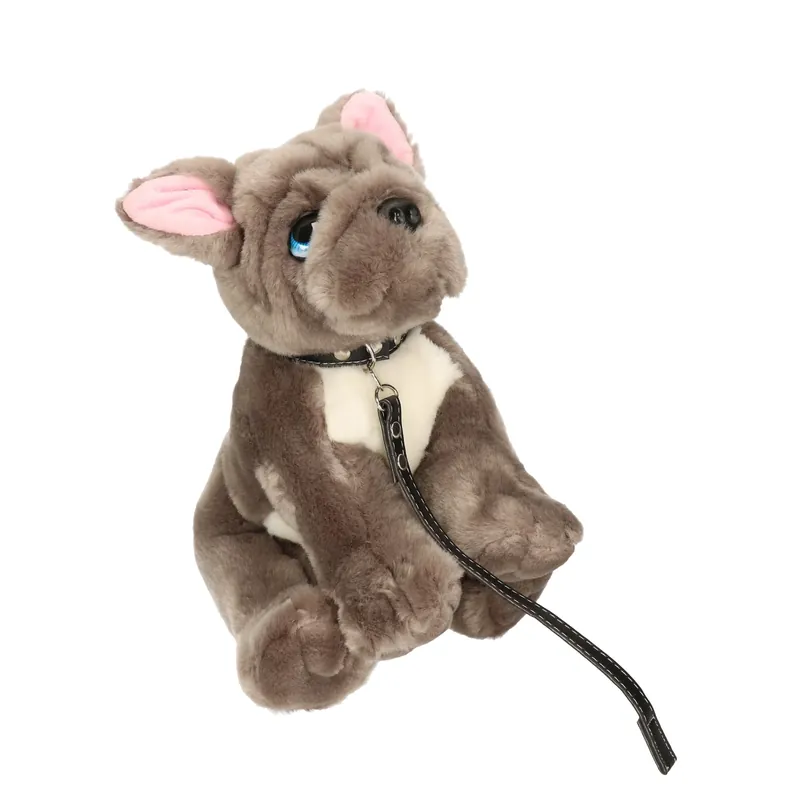 Nieuw Keel Toys Franse Bulldog knuffel - pluche - 30 cm - grijs/wit - met riem