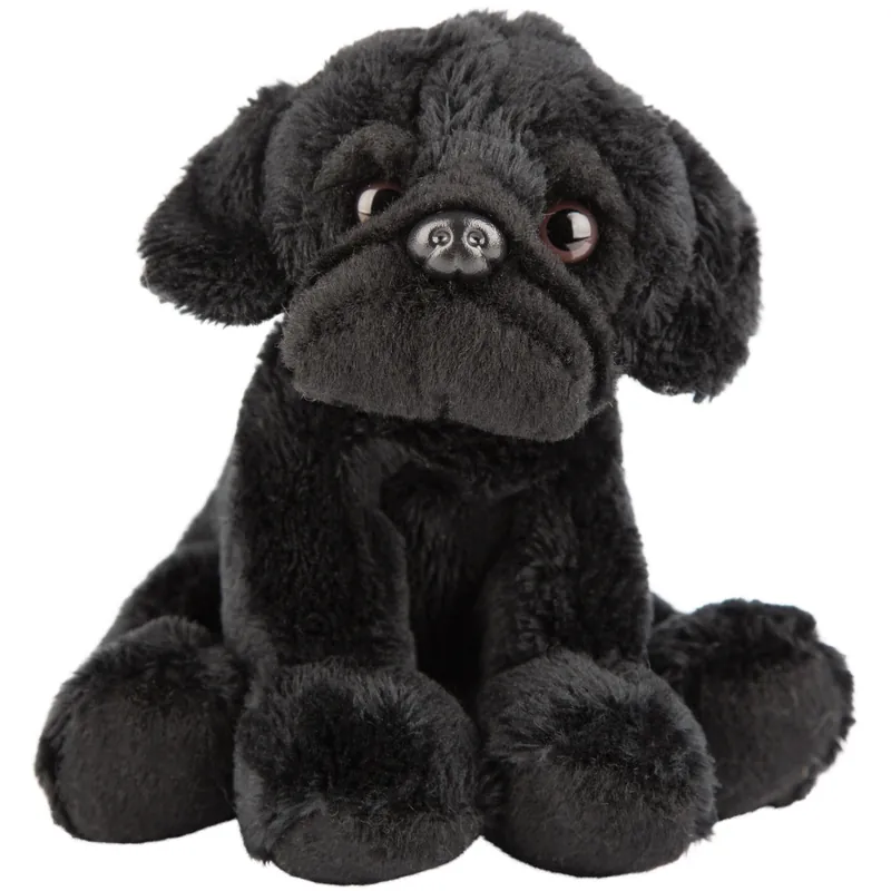 Alleen Vandaag Pluche mopshond knuffel - zwart - 13 cm - zacht speelgoed