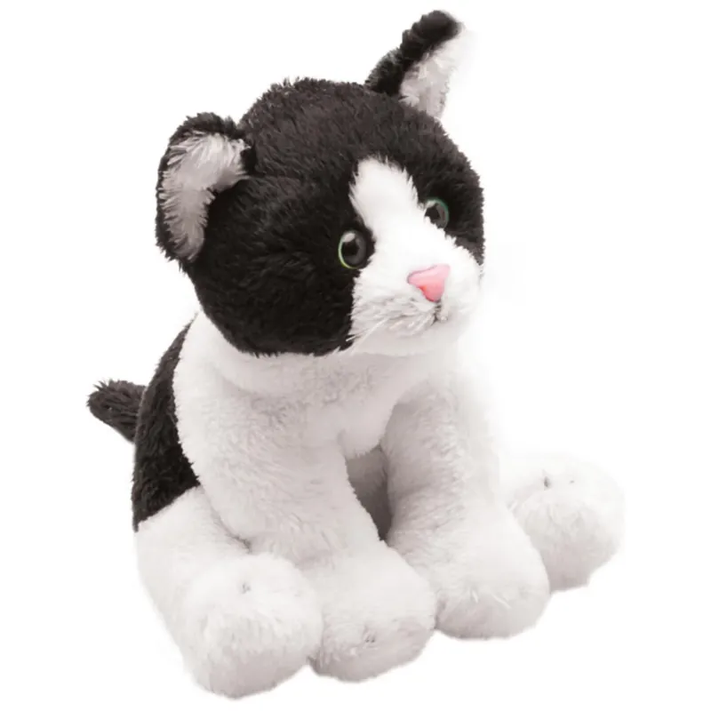 Pluche kat knuffel - zwart/witte lapjeskat - 13 cm - knuffel Superprijs