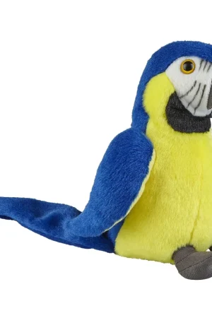 Aanbieding Macaw papegaai knuffel - pluche - 18 cm - blauw/goud - vogels - knuffeldier - cadeau