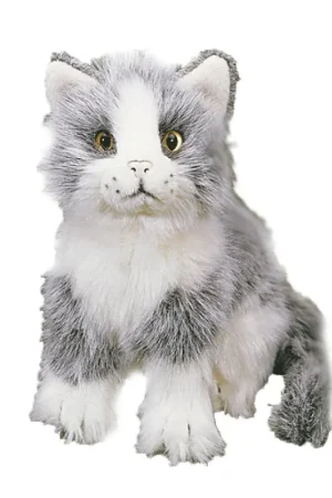 Pluche grijs/witte kat - knuffel - zittend - 20 cm Snelle Levering