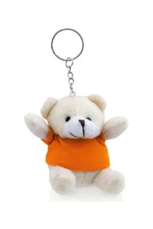 Tijdelijk Beschikbaar Pluche teddybeer sleutelhanger - oranje - 8 cm - knuffel