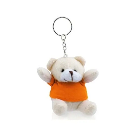 Tijdelijk Beschikbaar Pluche teddybeer sleutelhanger - oranje - 8 cm - knuffel
