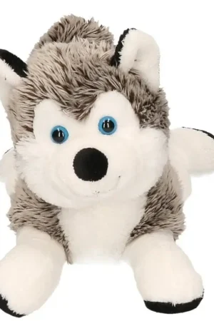 Pluche husky knuffel - zacht - grijs wit - 24 cm Lage Prijs