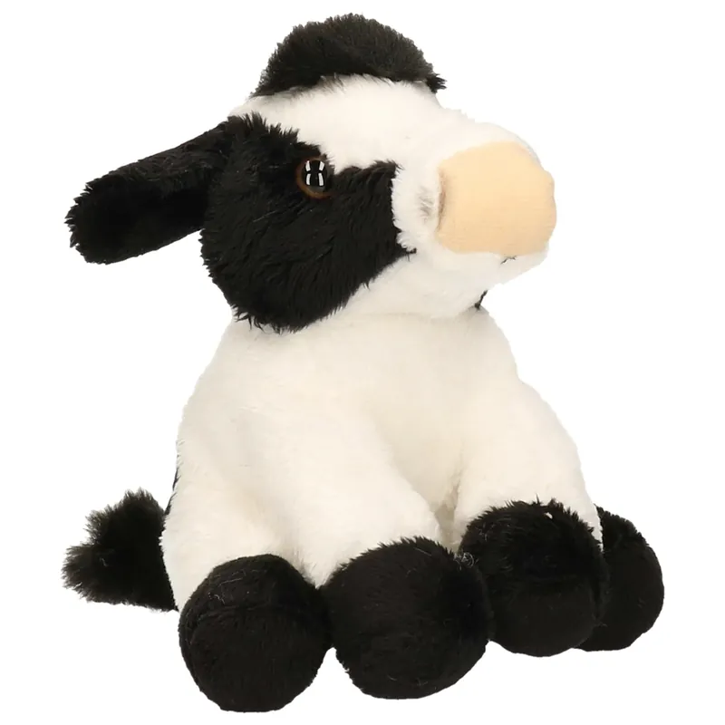 Ravensden koe knuffel - pluche - zittend - 15 cm - zwart/wit Op = Op