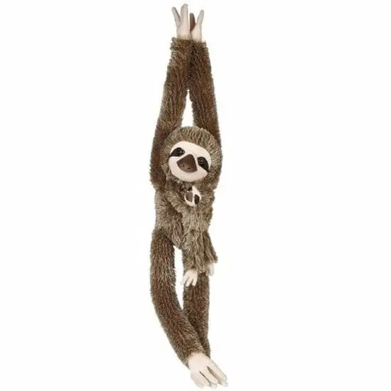 Pluche luiaard knuffel - met baby - 90 cm - klittenband handjes Dagaanbieding