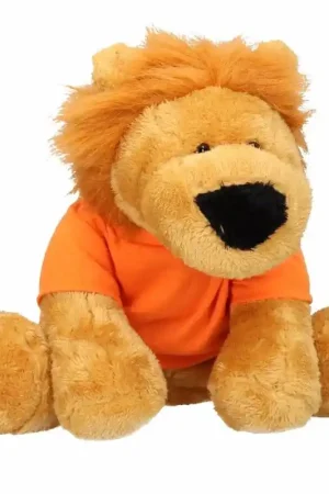 Merkproduct Leeuw knuffel - pluche - 30 cm - oranje shirt - mascotte