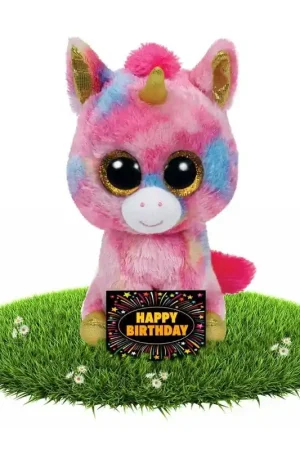 Hete Deal Verjaardag eenhoorn knuffel - pluche - 24 cm - met kaart