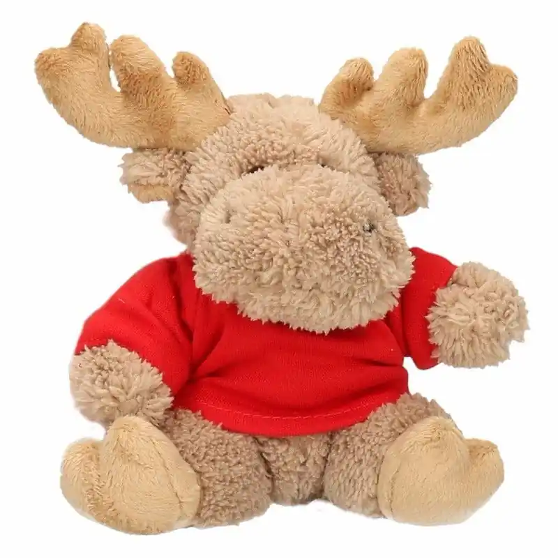 Hoge Kwaliteit Knuffel Eland - pluche - 15 cm - rood shirt - kerst