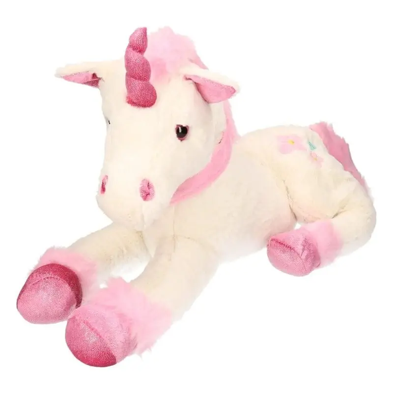 Pluche eenhoorn knuffel - wit/roze - 62 cm - unicorn Nieuw