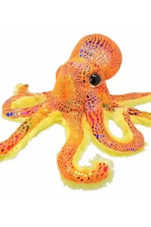 Wildplanet octopus knuffel - pluche - oranje glitter - 25 cm Nu Kopen
