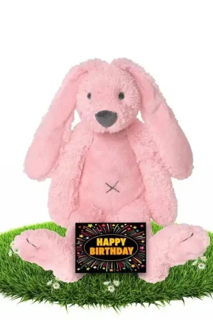 Bestel Nu Verjaardag knuffel konijn - pluche - 28 cm - met kaart