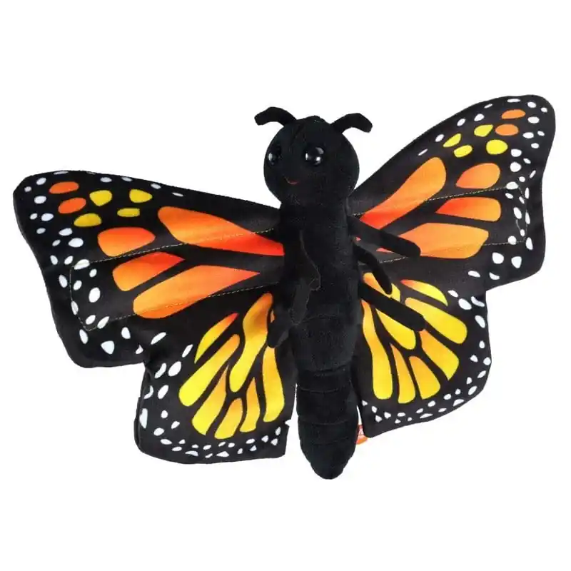 Wild Republic Monarch vlinder knuffel - pluche - 20 cm - zwart/oranje - insectenknuffel Dagaanbieding