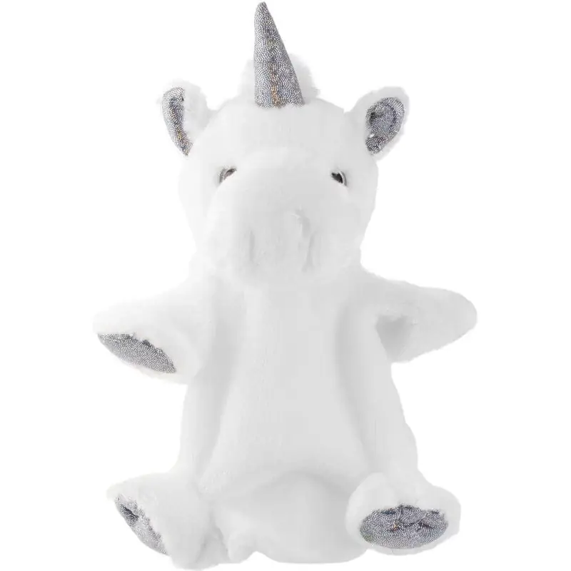 Korting Pluche eenhoorn handpop - wit/zilver - 25 cm - knuffel