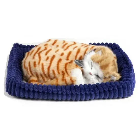 Pluche slapende kat rood - knuffel - met geluid - 25 cm Laatste Kans