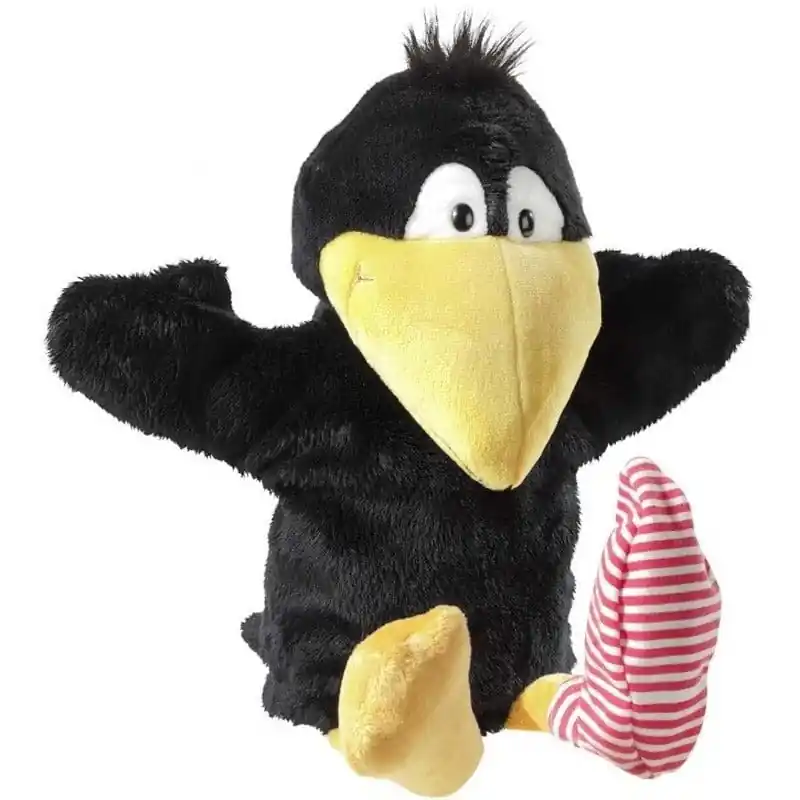 Weekendaanbieding heunec handpop Kleine Raaf - pluche - 36 cm - zwart - poppenkast