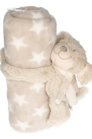 Direct Verzonden Baby/kinder beige dekentje met hondenknuffel - pluche - cadeau