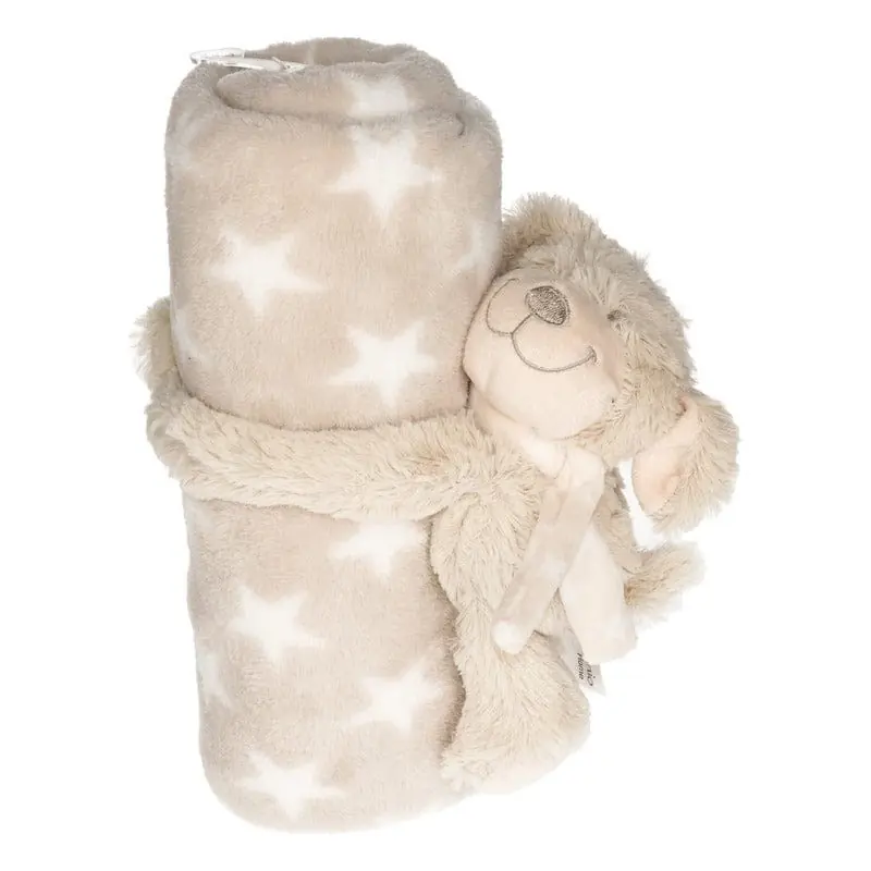 Direct Verzonden Baby/kinder beige dekentje met hondenknuffel - pluche - cadeau
