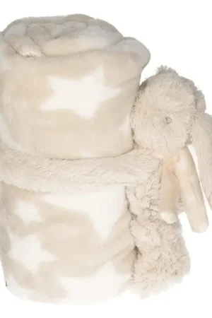 Shop Nu Beige babydeken met konijnenknuffel - sterrenprint - 100x75 cm