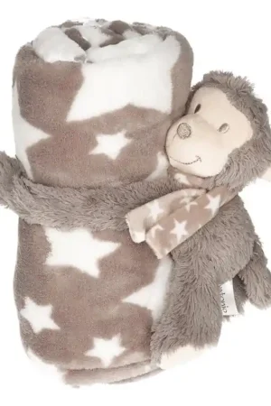 Goedkoop Baby/kinder grijs dekentje met apen knuffel - pluche - sterrenprint