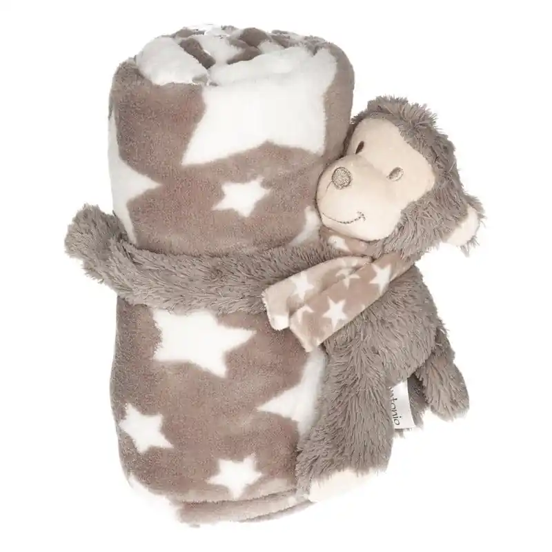 Goedkoop Baby/kinder grijs dekentje met apen knuffel - pluche - sterrenprint