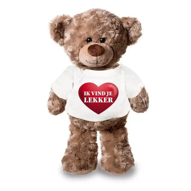 Gereduceerde Prijs Knuffel teddybeer - pluche - 24 cm - hartje shirt - cadeau