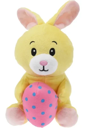 Betrouwbaar Paashaas knuffel - zachte pluche - geel - 20 cm - met paasei