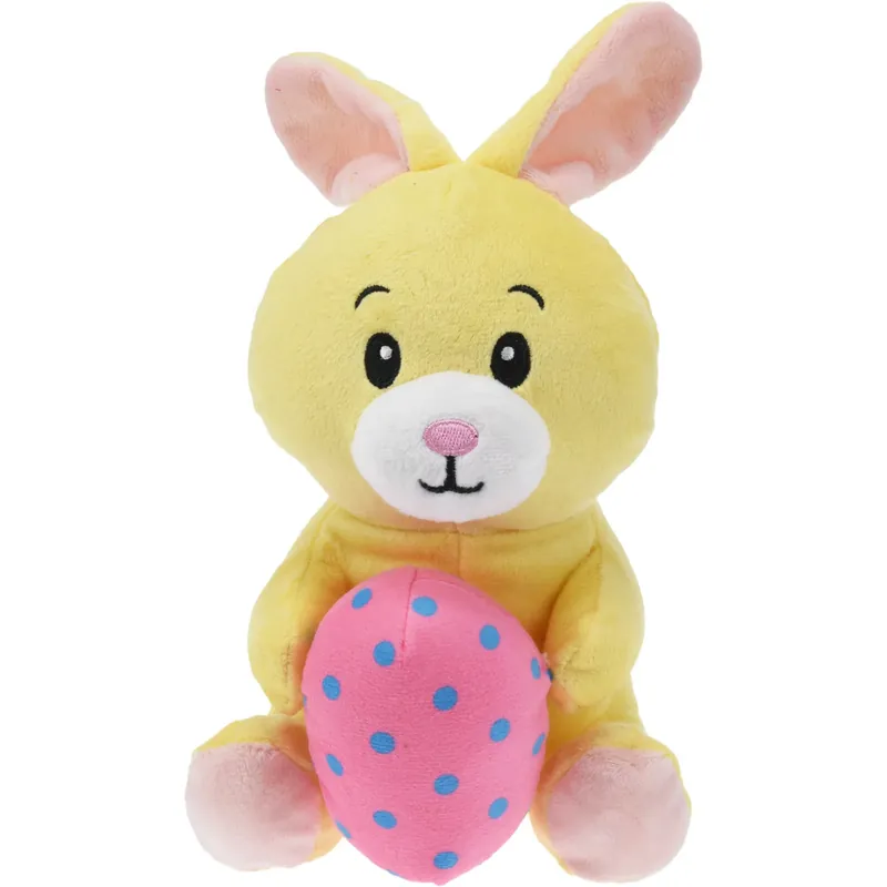 Betrouwbaar Paashaas knuffel - zachte pluche - geel - 20 cm - met paasei