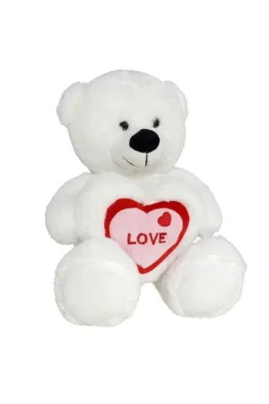 Alleen Vandaag Pluche knuffelbeer - wit/rood Love hartje - 20 cm