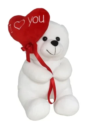 Laatste Versie Knuffelbeer met I Love hartje - pluche - wit/rood - 20 cm