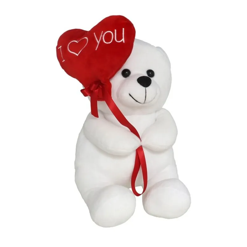 Laatste Versie Knuffelbeer met I Love hartje - pluche - wit/rood - 20 cm