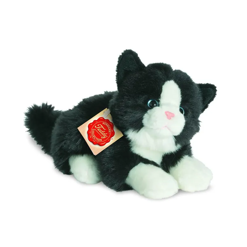 Hermann Teddy kat knuffel - pluche - zwart/wit - 20 cm Dagaanbieding