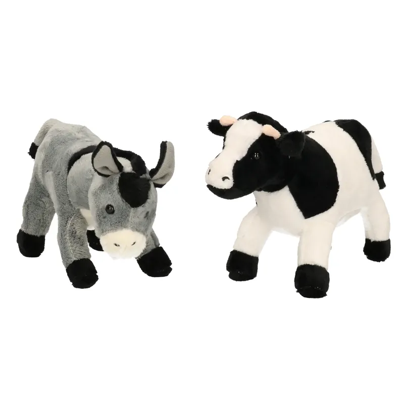Lage Prijs Cornelissen boerderijdieren knuffelset - koe en ezel - pluche - 20 cm