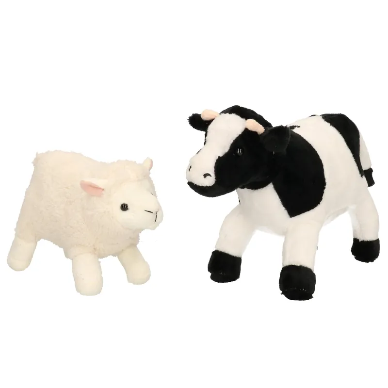 Superprijs Pluche boerderijdieren knuffel set - koe en lammetje - 22 cm - zacht