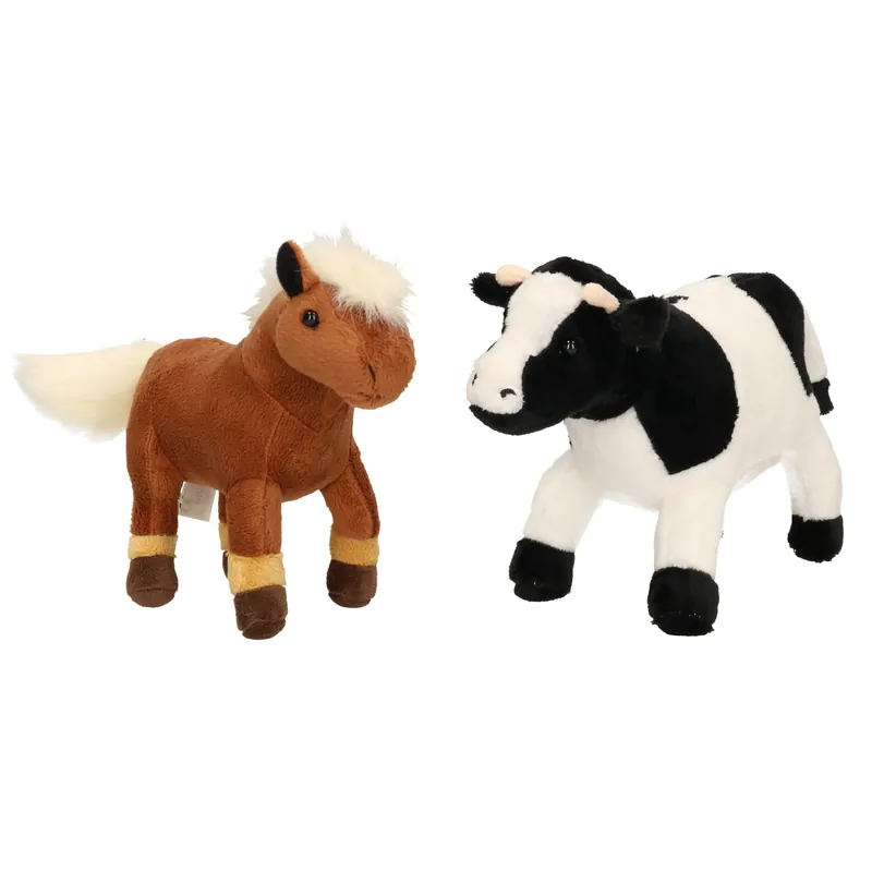 Cornelissen boerderijdieren knuffelset - pluche - 20 cm - koe en paard - zachte dierenknuffels Korting